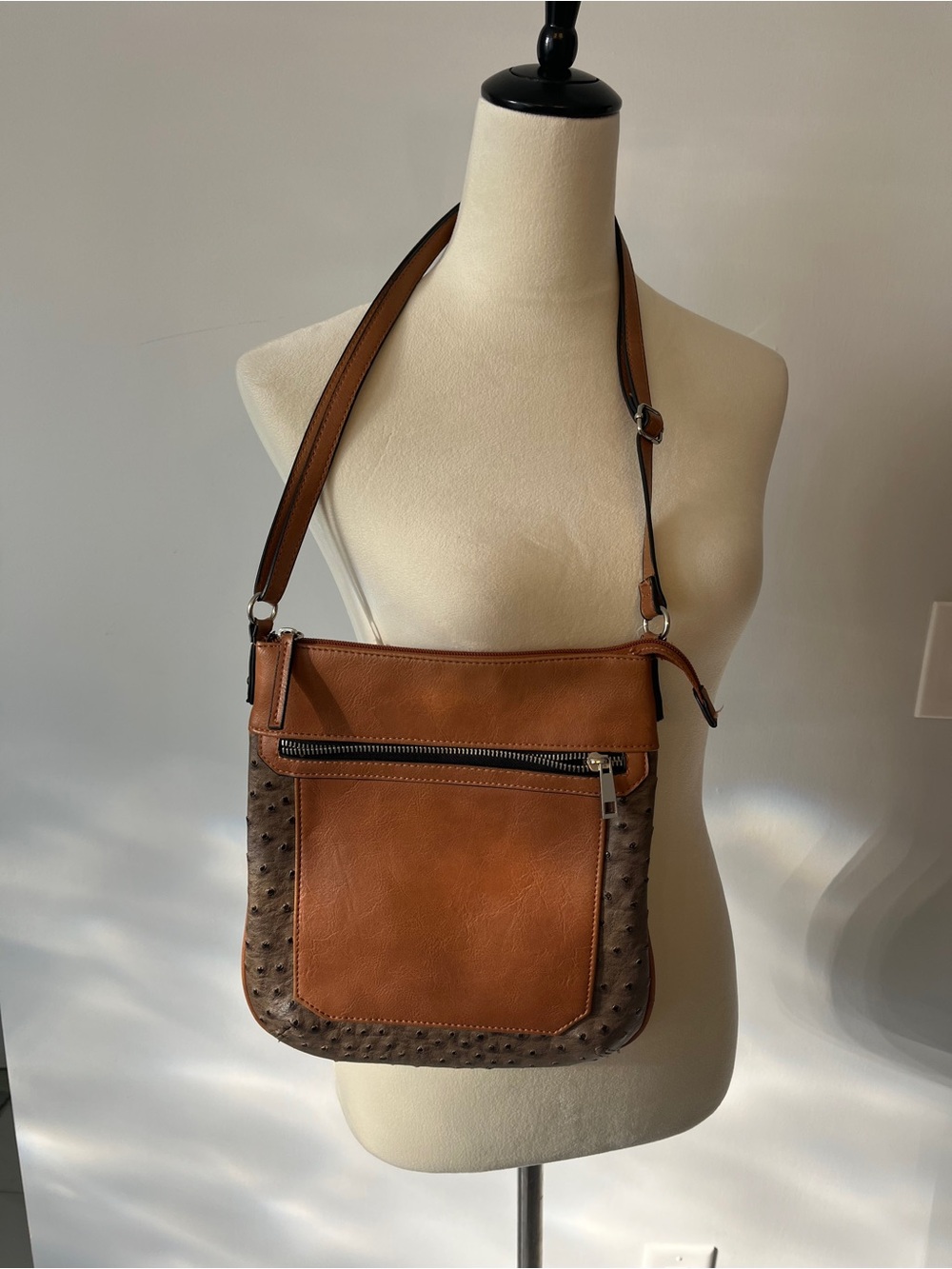 Classic Brown faux Leather Crossbody Bag
